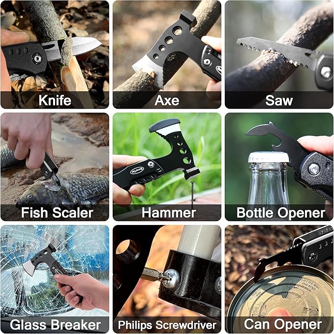 RoverTac Tools Set for Dad Gifts, 11-in-1 Multitool Axe, LED Flashlight & Tactical Knife in a Gift Box with "BEST DAD EVER", Unique Gift for Dad on Father’s Day, Birthday, Christmas & Retirement
