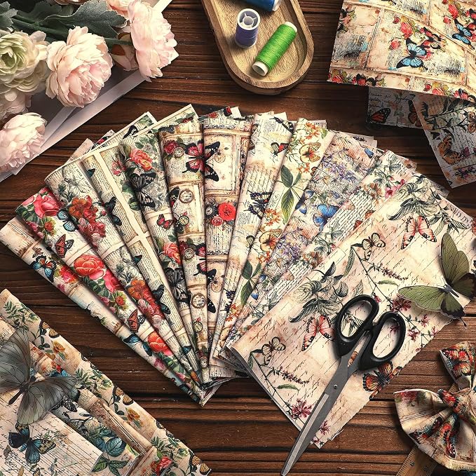 HunnmingRe 20 Pcs 10''x10'' Vintage Butterfly Quilting Fabric Square Retro - Image 6