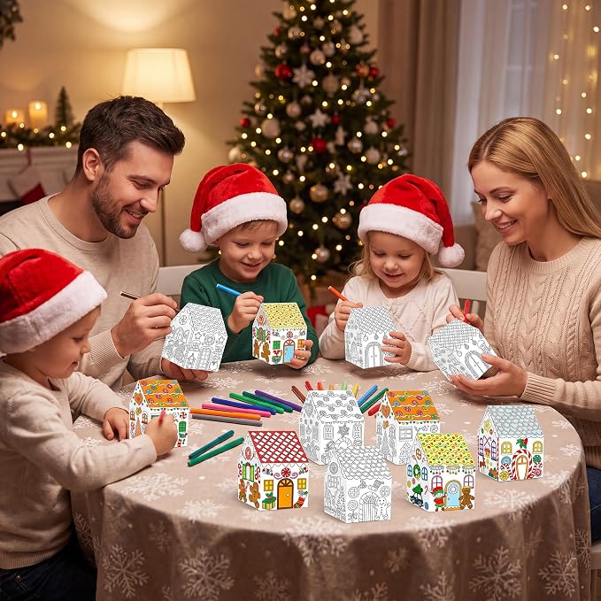 80UncleKimby 25Sets Christmas Crafts Gingerbread House Coloring Kit | Cardboard - Image 2