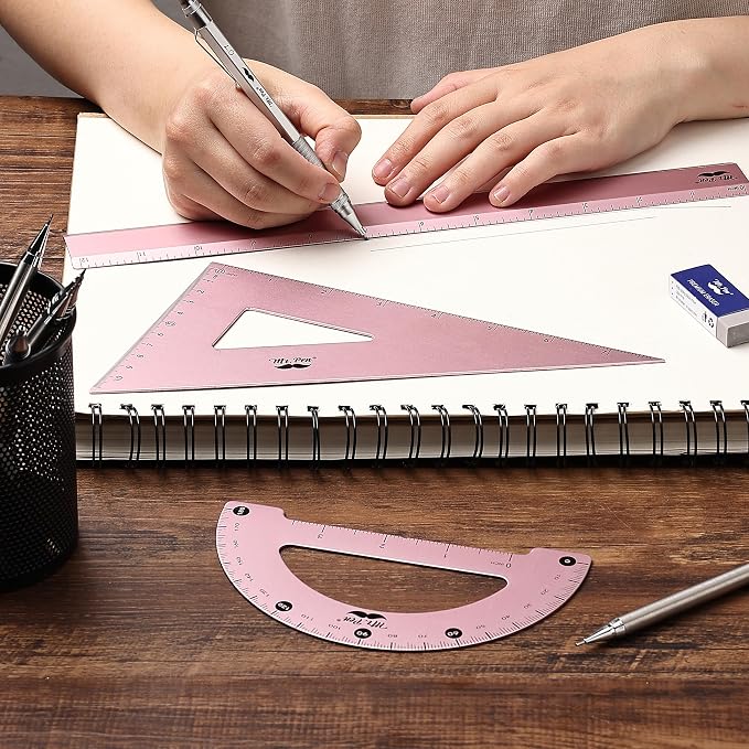 Mr. Pen- Metal Geometry Kit, 4 Pack, 45° & 30°/60° Set Squares | 6" Protractor - Image 3