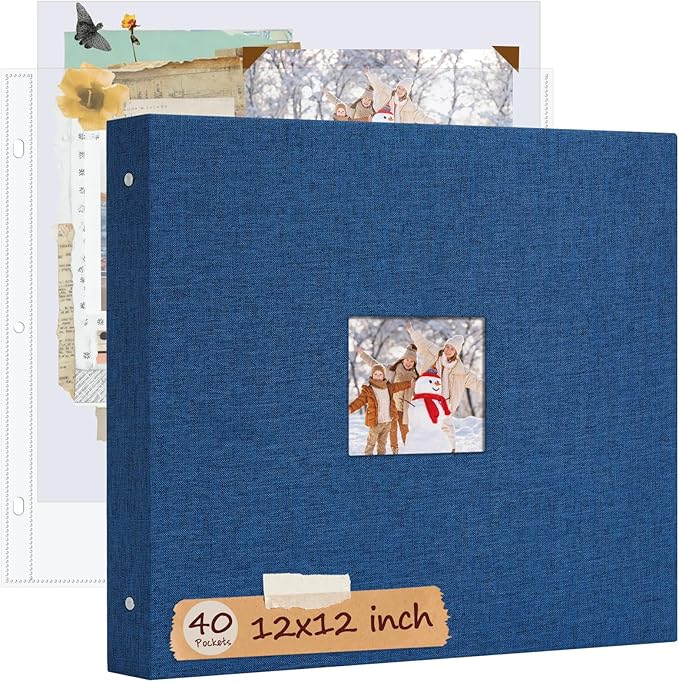 12x12 Inch Large 3 Ring DIY Scrapbook Photo Album, Linen Cover Scrapbook by Hiwhy