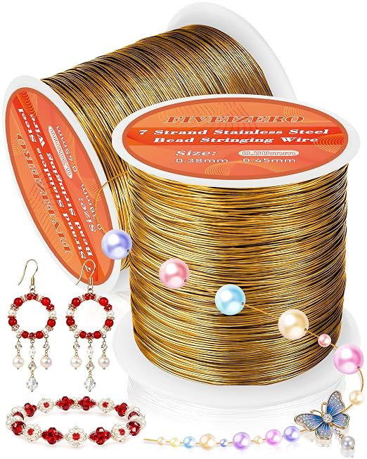 FIVEIZERO 656FT 0.3mm Gold Stainless Steel Beading Stringing Wire, 2 Rolls 7 by FIVEIZERO