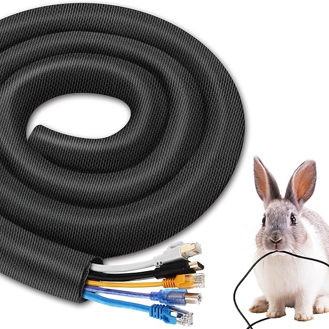 2Pack 5ft - 1inch Pet Cord Protector Chew Proof, YCLYC Flexible Wire Loom Tubing Cable Sleeve, Black Easy Install Cable Organizer, Power Wire Organizer, Cable Management Under Desk, USB, Video