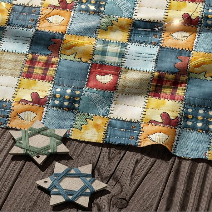 Patchwork Cotton Fabric Panel 61 x 36.6 Inches, Rustic Quilt Style Squares - Image 8