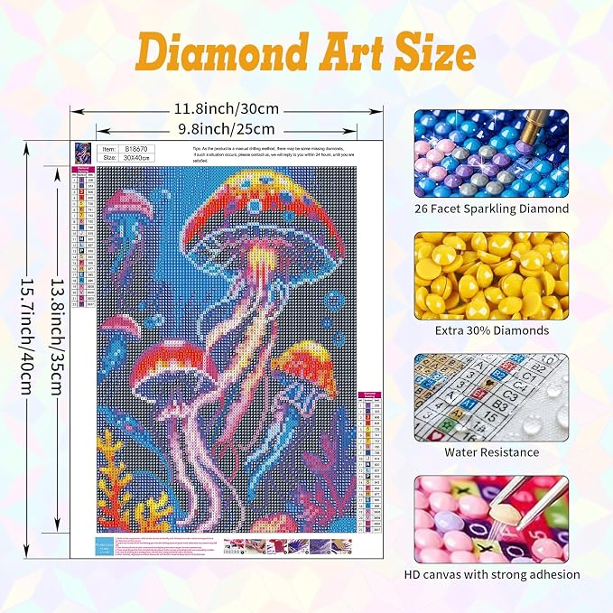 Jellyfish Diamond Art Kits for Adults Beginners 12x16 in, DIY Craft Gift | - Image 3