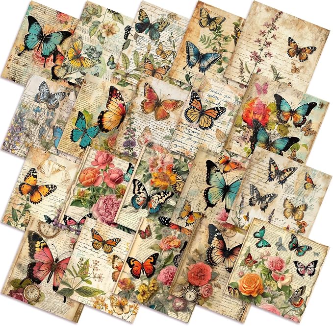 HunnmingRe 20 Pcs 10''x10'' Vintage Butterfly Quilting Fabric Square Retro by HunnmingRe