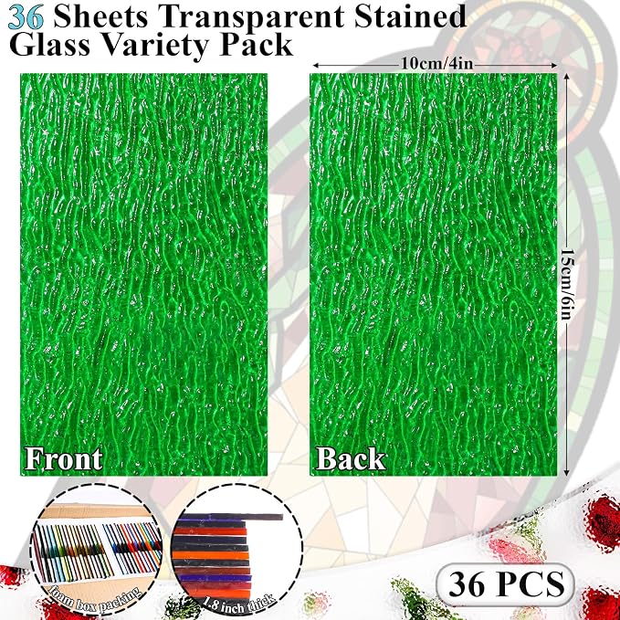 36 Sheets Transparent Stained Glass Sheets, 4 x 6 Inch Mosaic Glass Tiles Bulk - Image 2