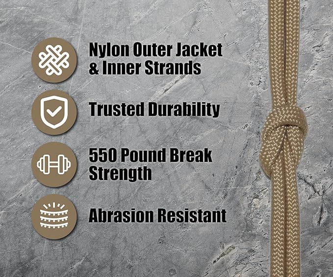 BORED? PARACORD! 550 lb Paracord - Ideal for Crafting, Camping, DIY Projects, Active & Military Outdoors - Strong Survival Rope - Tactical Parachute Cord Type III - Light Tan 1000 Feet