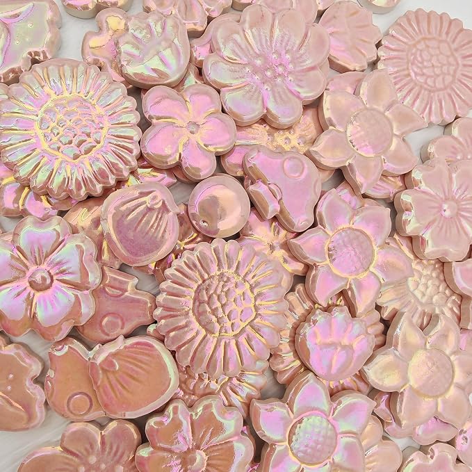 500g/1.1lb Ceramic Mosaic Tiles Mixed Shapes of Flowers, Mushrooms - Image 2