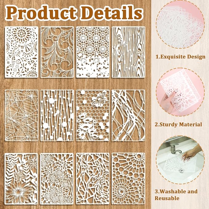 12 Pcs Abstract Geometric Texture Stencils - Image 2