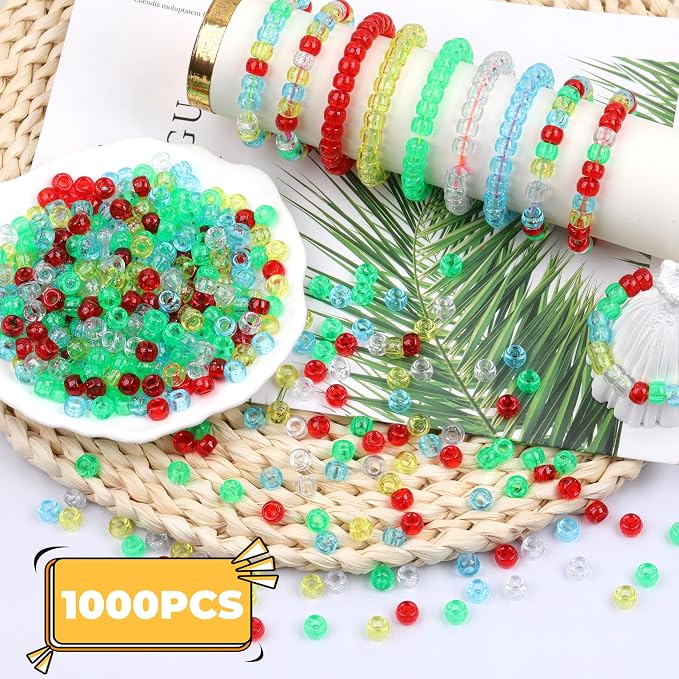 Glitter Pony Beads 1000 Pcs for Friendship Bracelets, Hair Braiding, Earrings - Image 3