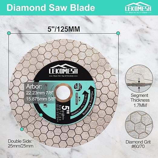Tile Blade 5"/125mm Diamond Saw Blade Hexagon Design for Cutting and Grinding Granite Marble Ceramic Porcelain Tile,Arbor 7/8"-5/8"