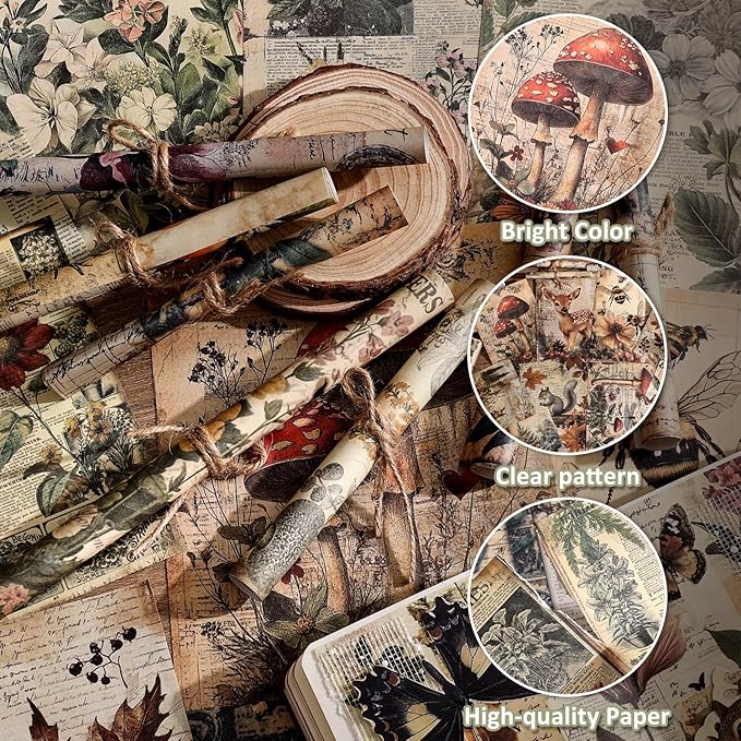 120 Sheets Vintage Botanical Scrapbook Paper Set, Journaling Scrapbooking - Image 4