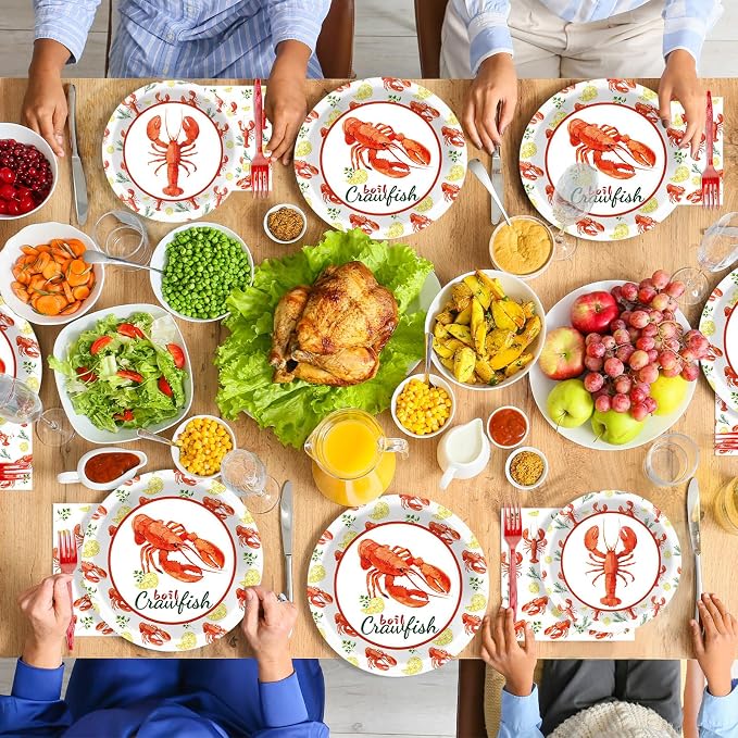 Qyeahkj 100 Pcs Crawfish Boil Party Plates and Napkins Set Crawfish Party - Image 7