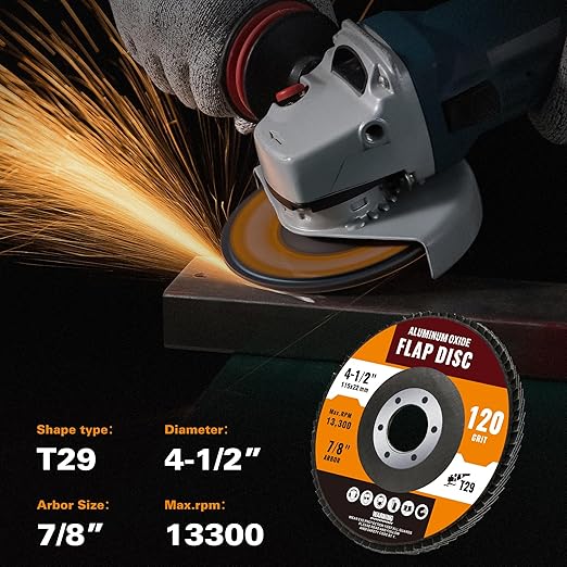 10 Pack Aluminum Oxide Flap Discs 4 1/2 for Angle Grinder 120 Grit 7/8” Arbor Flap Wheel for Rust Removal, Sanding and Finishing, T29