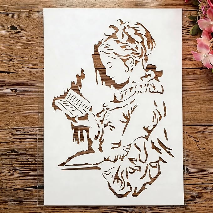 TIAMECH A4 Reusable Vintage Reading Girl Stencil by TIAMECH