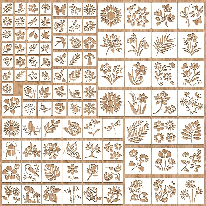 100Pcs Flower Stencils 4 Sizes 1.5/2/3/4 Inch Reusable Floral Drawing Templates by Neasyth