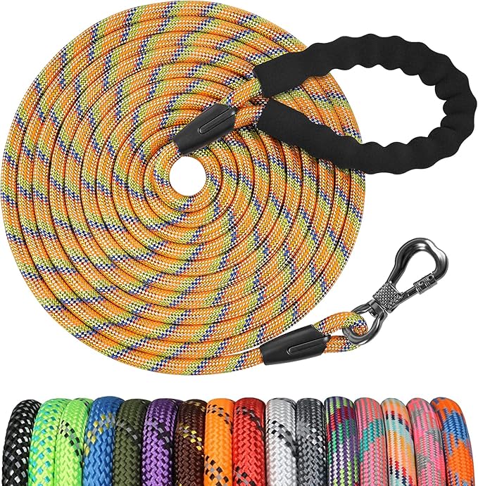 NTR 15FT Long Dog Leash, Check Cord with Swivel Lockable Hook and Comfortable Padded Handle for Dog Leash for Small Medium and Large Dogs Walking Training Hiking Camping Playing Orange Color