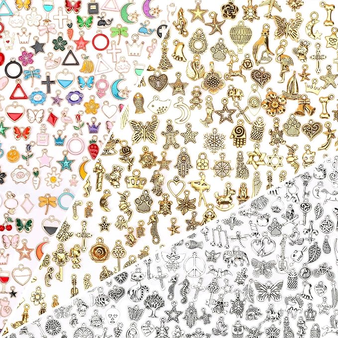 SANNIX 350Pcs Charm for Jewelry Making, Mixed Bulk Antique Gold Tibetan Silver by SANNIX