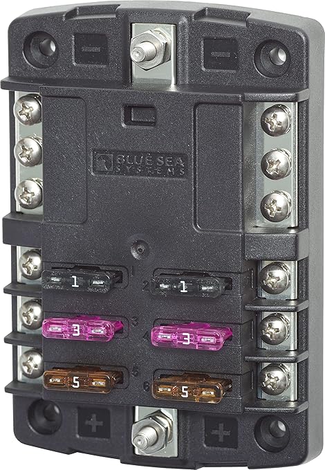 Blue Sea Systems 5030 ST Blade Fuse Block 6 Circuit with Ground, 100 Amps
