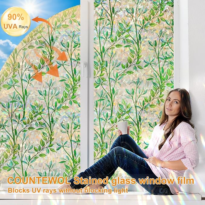 Countewol Privacy Window Films Stain Glass Cling No Glue Anti-UV Window Sticker - Image 4