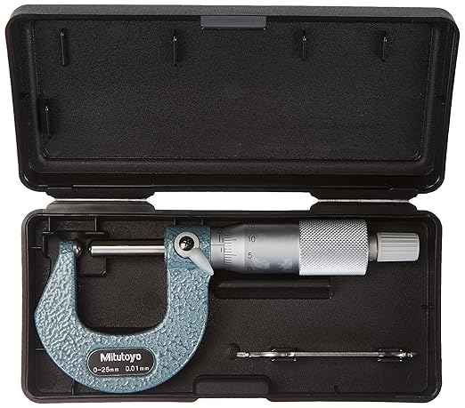 Mitutoyo 115-216 Spherical Face Micrometer, Ratchet Stop, 25-50mm Range, 0.01mm Graduation, +/-0.003mm Accuracy, Spherical Spindle