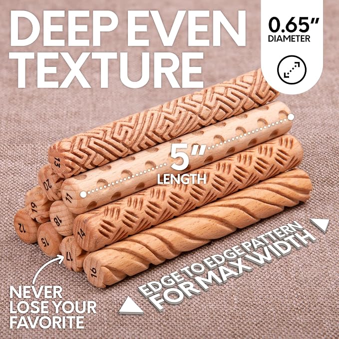 Byllstore Clay Texture Rollers | 10-Pack | 5 in x 0.65 in | Premium Wooden - Image 5