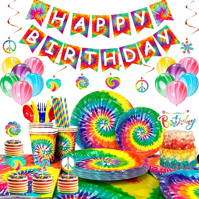 Tie Dye Birthday Party Supplies, 16 Guests Tie Dye Party Tableware Decorations by Unknown