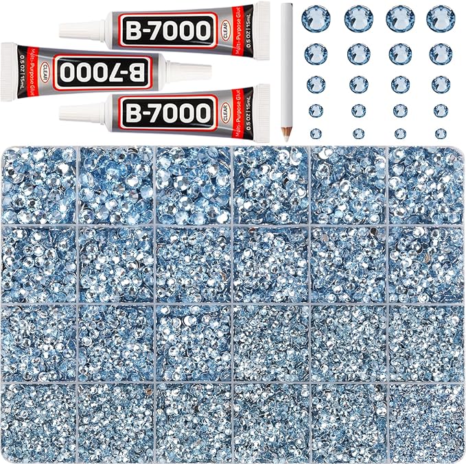 32000Pcs Baby Blue Rhinestones for Bedazzling, 6mm Flatback Bedazzler Kit Gems by Worthofbest