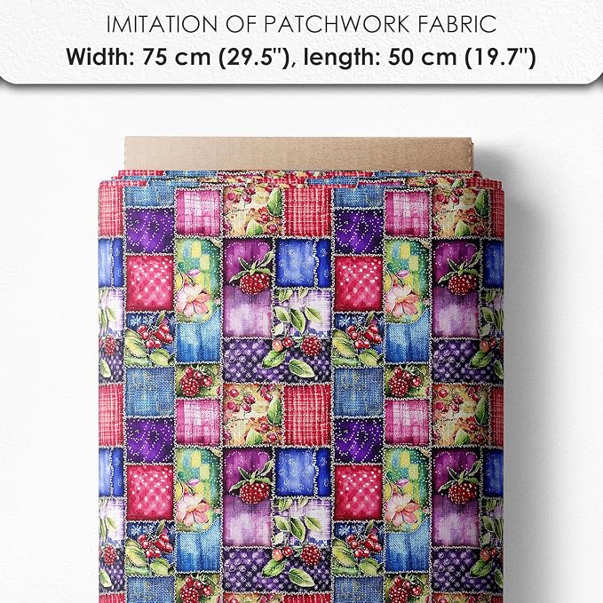 Patchwork Berry Jar Cotton Fabric Panel – 6 Designs + Bonus Sheet 29.5×19.6 inch - Image 7