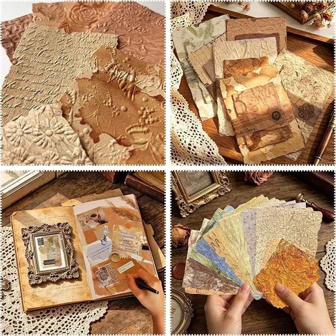 168Pcs Vintage Scrapbook Supplies Kit Textured Rice Paper - Image 5