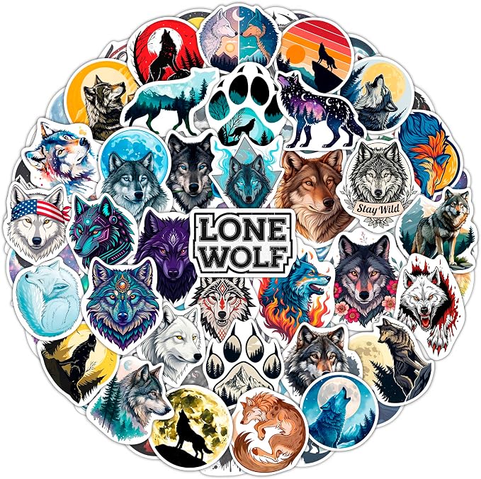 100Pcs Wolf Stickers for Water Bottle, Laptop by BulbaCraft