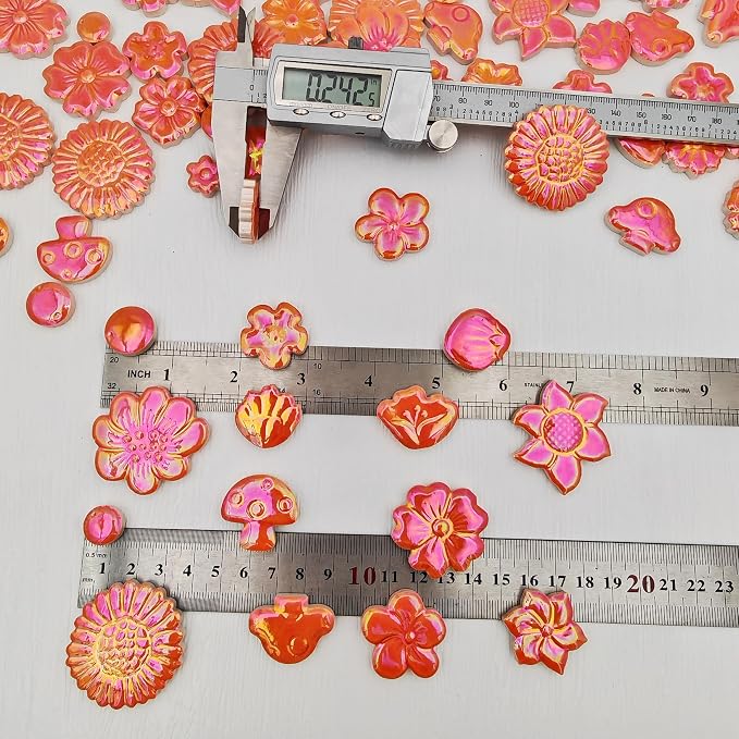 500g/1.1lb Ceramic Mosaic Tiles Mixed Shapes of Flowers, Mushrooms - Image 4