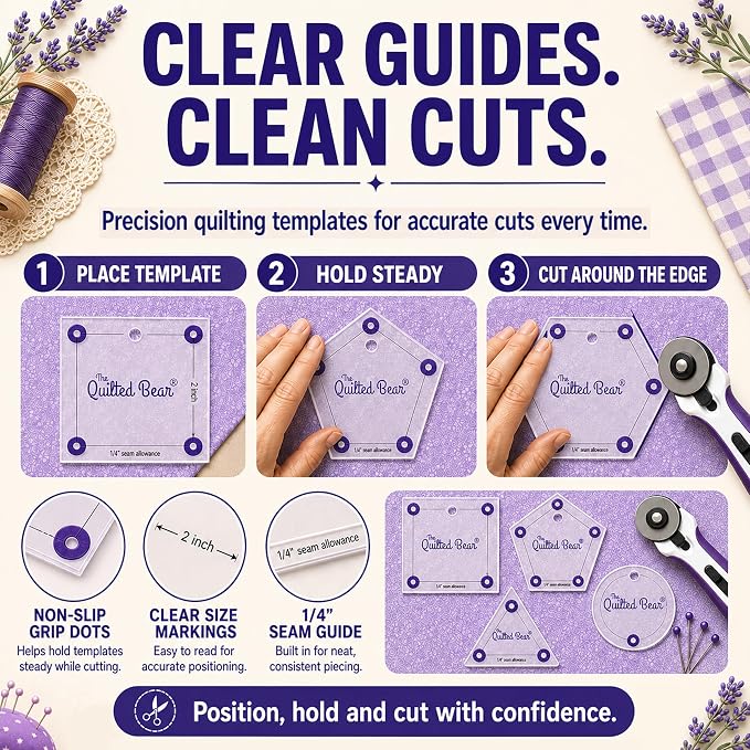 The Quilted Bear Star Quilting Templates – 8 Clear Non-Slip Acrylic Quilt - Image 7
