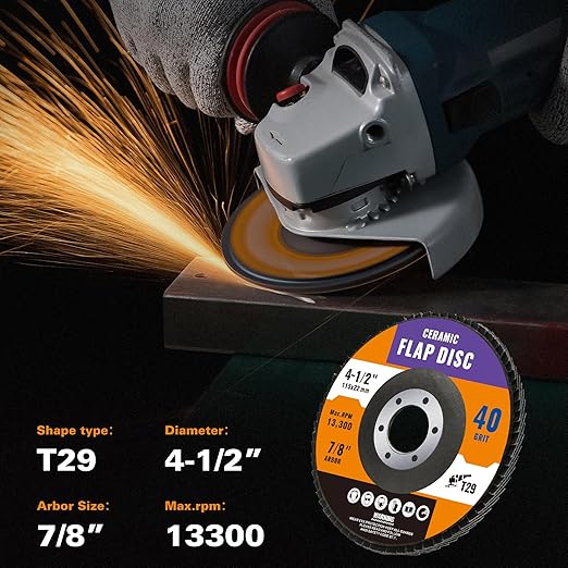 10 Pack Ceramic Flap Discs 4 1/2 for Angle Grinder, 40 Grit T29 Flap Wheels 7/8” Arbor Flap Sanding Disc for Wood and Metal Sanding