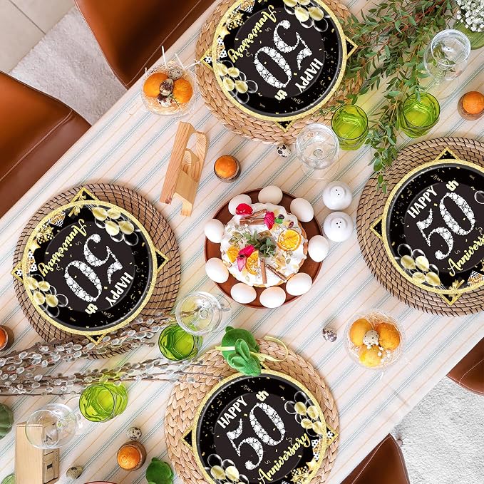 48Pcs 50th Anniversary Paper Plates Napkins Wedding Party Decorations Employee - Image 5