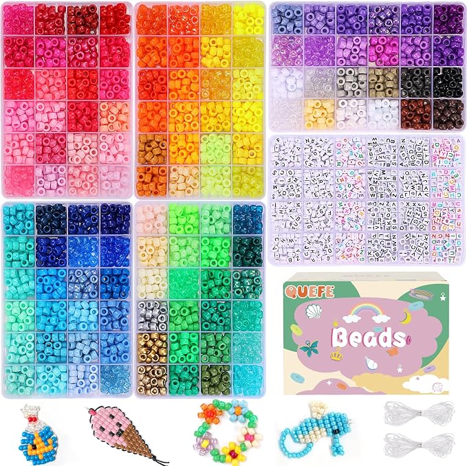 QUEFE Bracelet Making Kit 6 Boxes 120 Colors Pony Beads Kandi Beads Kit 4700pcs by QUEFE