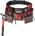 19 Pocket Brown and Black Heavy Duty Construction Tool Belt, Work Apron, Tool Pouch, with Poly Web Belt Quick Release Buckle - Adjusts from 33” Inches All the Way to 50” Inches
