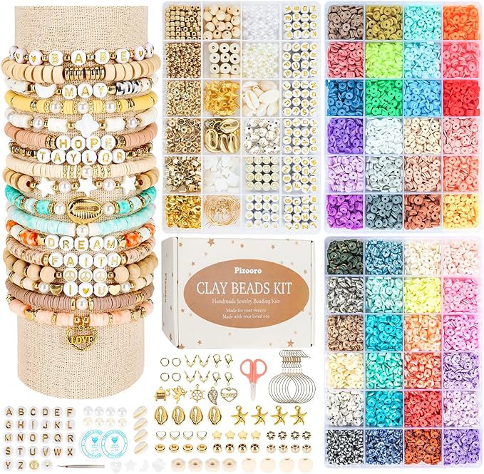 Pizooro Clay Beads 3 Boxes Bracelet Making Kit, Round Letter Beads by Pizooro