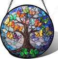 DASTOLL Stained Glass Window Hanging, Butterfly Tree Clover Sun Catchers Glass by DASTOLL
