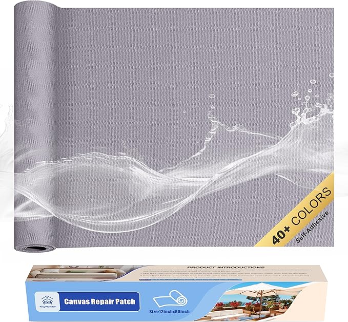 KING MOUNTAIN Canvas Repair Tape,Outdoor Gear Patch, 12×60 Inches,Waterproof,Self-Adhesive for Repairing Boat Covers,Sun Shades,Sofas,Tents,Lounge Chairs,Awnings (Light Grey)
