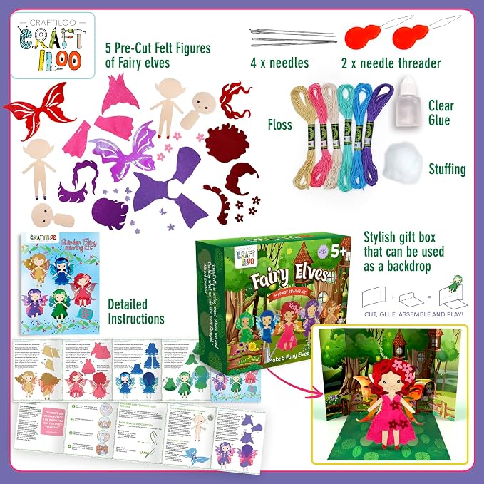 Fairy Elves Sewing Kit for Kids, Fun and Educational Fairytale Craft Set for - Image 3
