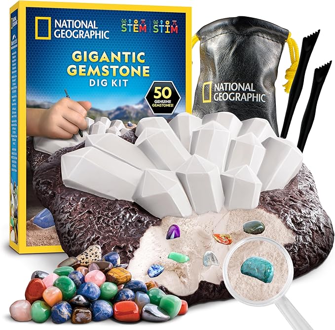 National Geographic Gigantic Gemstone Dig Kit – Excavate 50 Real Gems from a by BlueMarbleToys