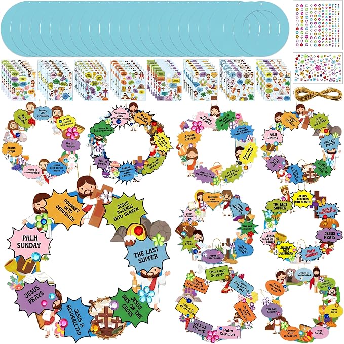 Hollowfly 48 Sets Christian Wreath Crafts Kit Bulk Sunday School Craft DIY by Hollowfly