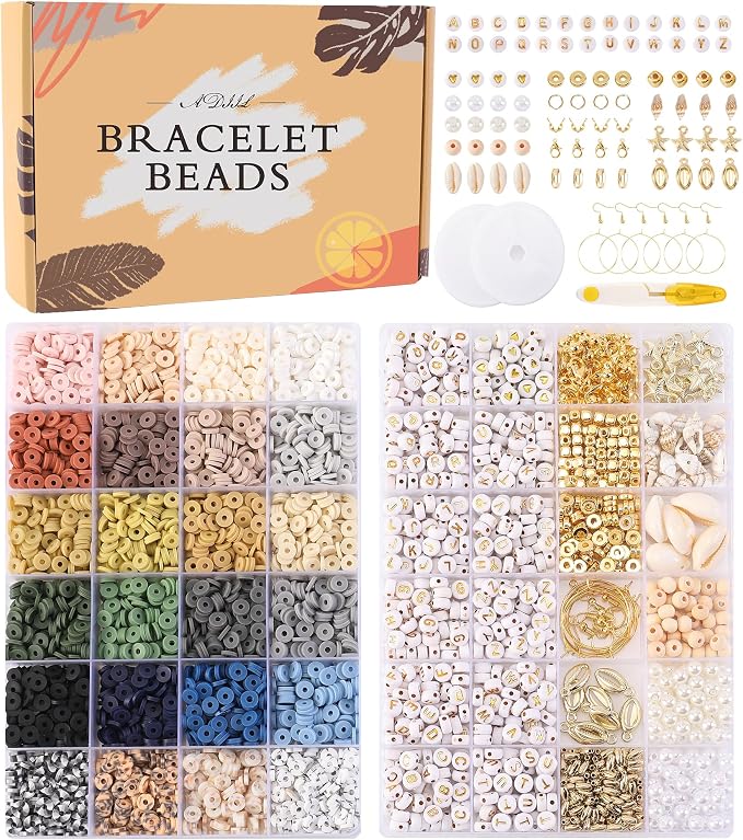 ADIIL 7200 Pcs Clay Beads Friendship Bracelet Making Kit, 24 Colors 6mm Polymer by ADIIL