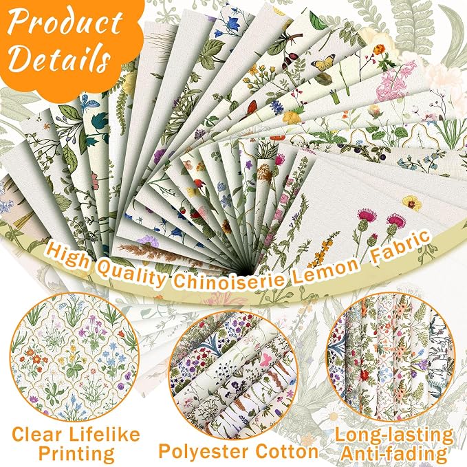 HunnmingRe 20 Pcs 10''x10'' Wildflower Quilting Fabric Square Wildfloral - Image 3