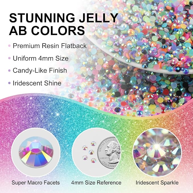 20000Pcs 4MM SS16 Rhinestones for Bedazzling Crafting, 28 Jelly Resin Gems - Image 3