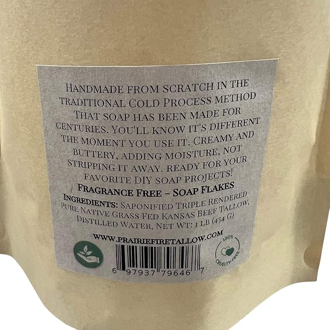 Pure Beef Tallow Soap Flakes - Made in USA - Grass Fed and Finished - Face, Body and Hair - Cleans, Moisturizes, Soothes, and Hydrates. Natural and Organic Peppermint