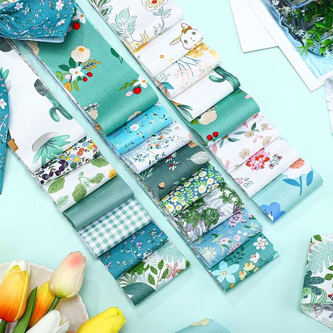 Hosuly 40 Pcs Blue Green Floral Jelly Fabric - Image 3