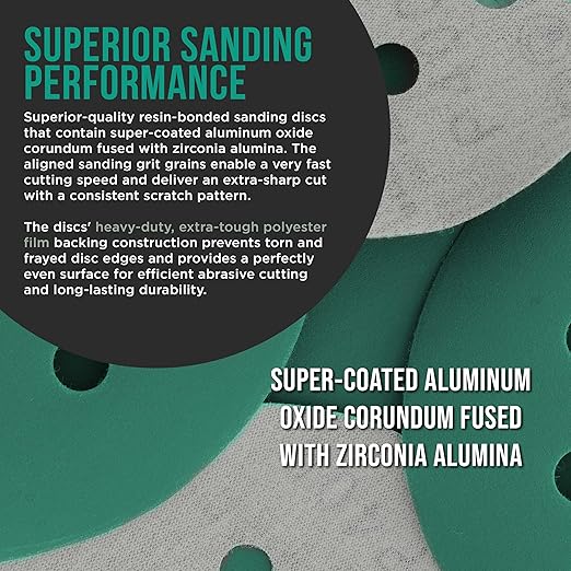 Dura-Gold Premium 600 Grit 5" Green Film Sanding Discs, 8-Hole Pattern, Box of 50 - Dustless Hook & Loop Backing Sandpaper for DA & Random Orbital Sanders, Sand Automotive Paint Woodworking Furniture
